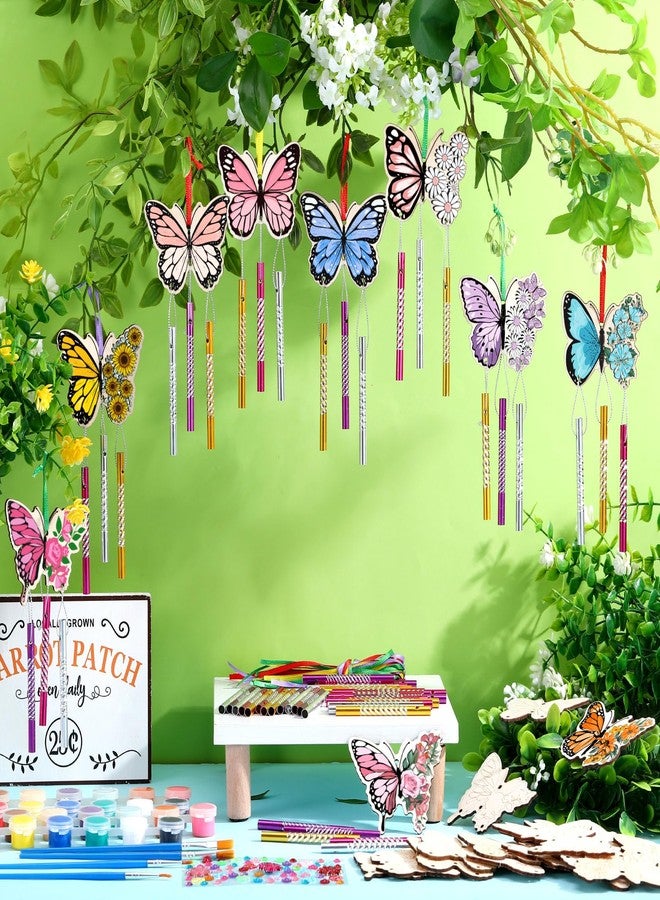 Colingmill 30 Pack Wind Chime Kit Make You Own Crafts Wind Chimes Outdoors Decorative DIY Coloring Wooden Crafts for Gift Art Room Birthday Party Favors(Butterfly Style) - Image 2